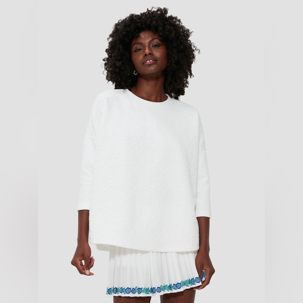 White Retro Paisley Quilted Crewneck Pullover